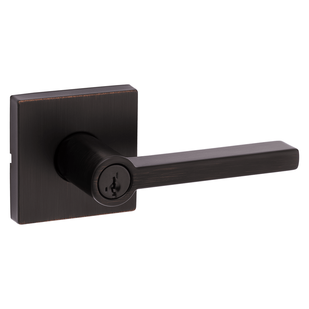Halifax Keyed Entry Lever in Venetian Bronze featuring SmartKey Security
