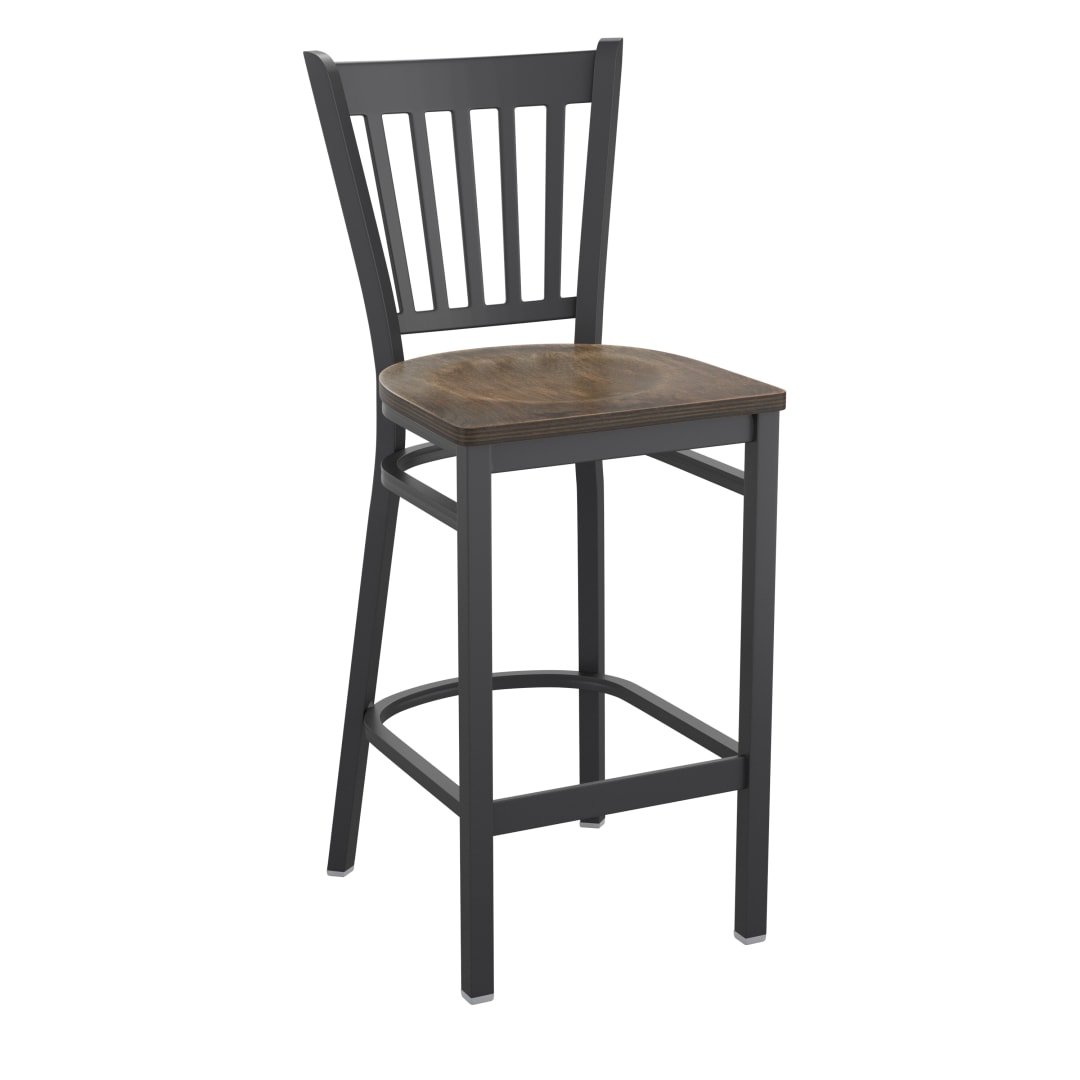 HERCULES Black Vertical Back Metal Restaurant Barstool - Antique Copper Wood Seat