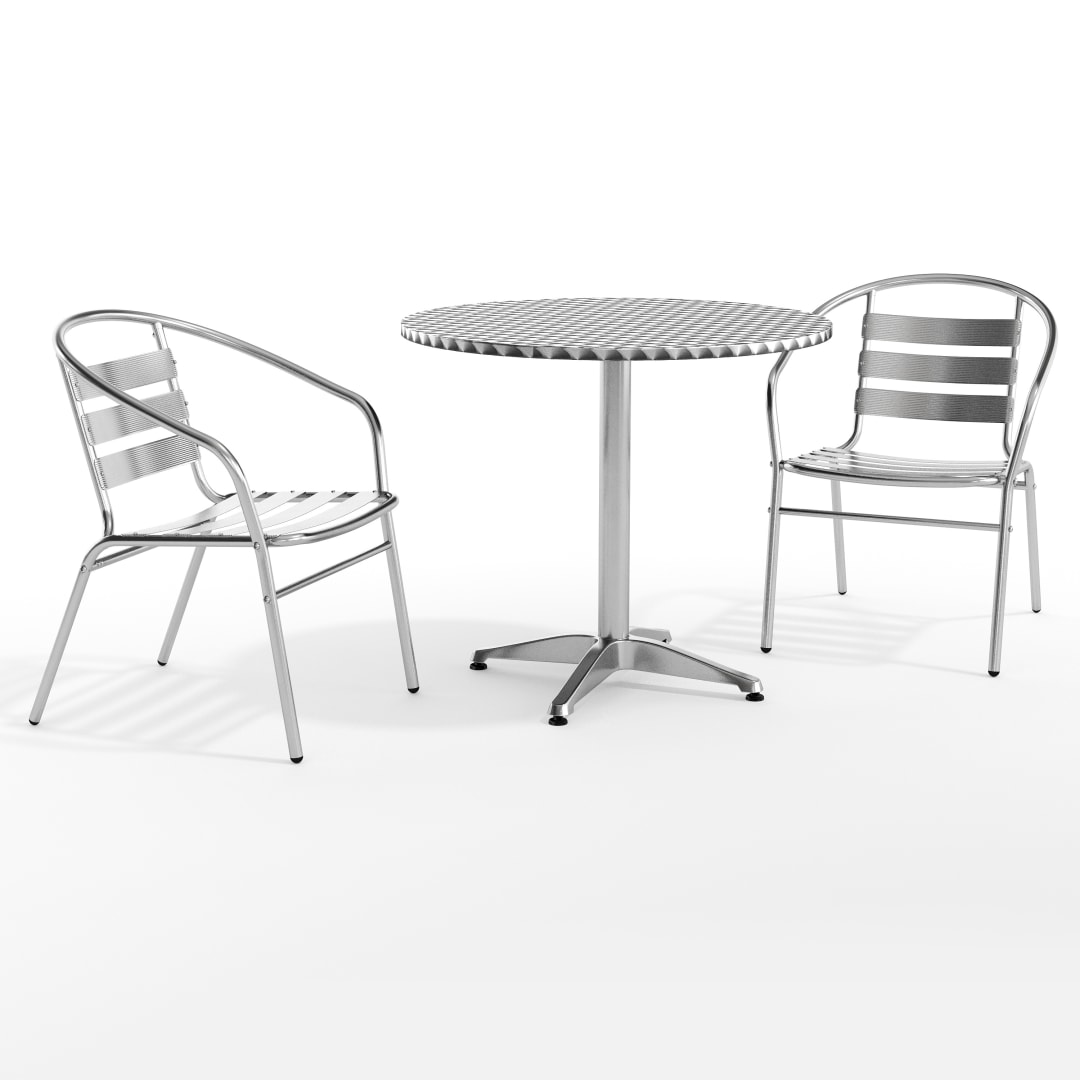 Lila 31.5'' Round Aluminum Indoor-Outdoor Table Set with 2 Slat Back Chairs