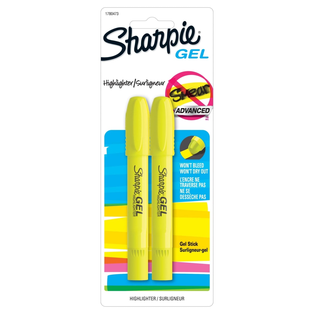 Sharpie® Gel Highlighters, Bullet Tip, Fluorescent Yellow, 2 Count
