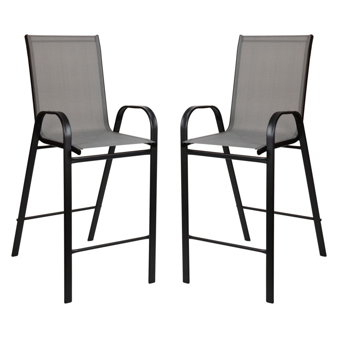 2 Pack Brazos Series Gray Outdoor Barstools with Flex Comfort Material and Metal Frame