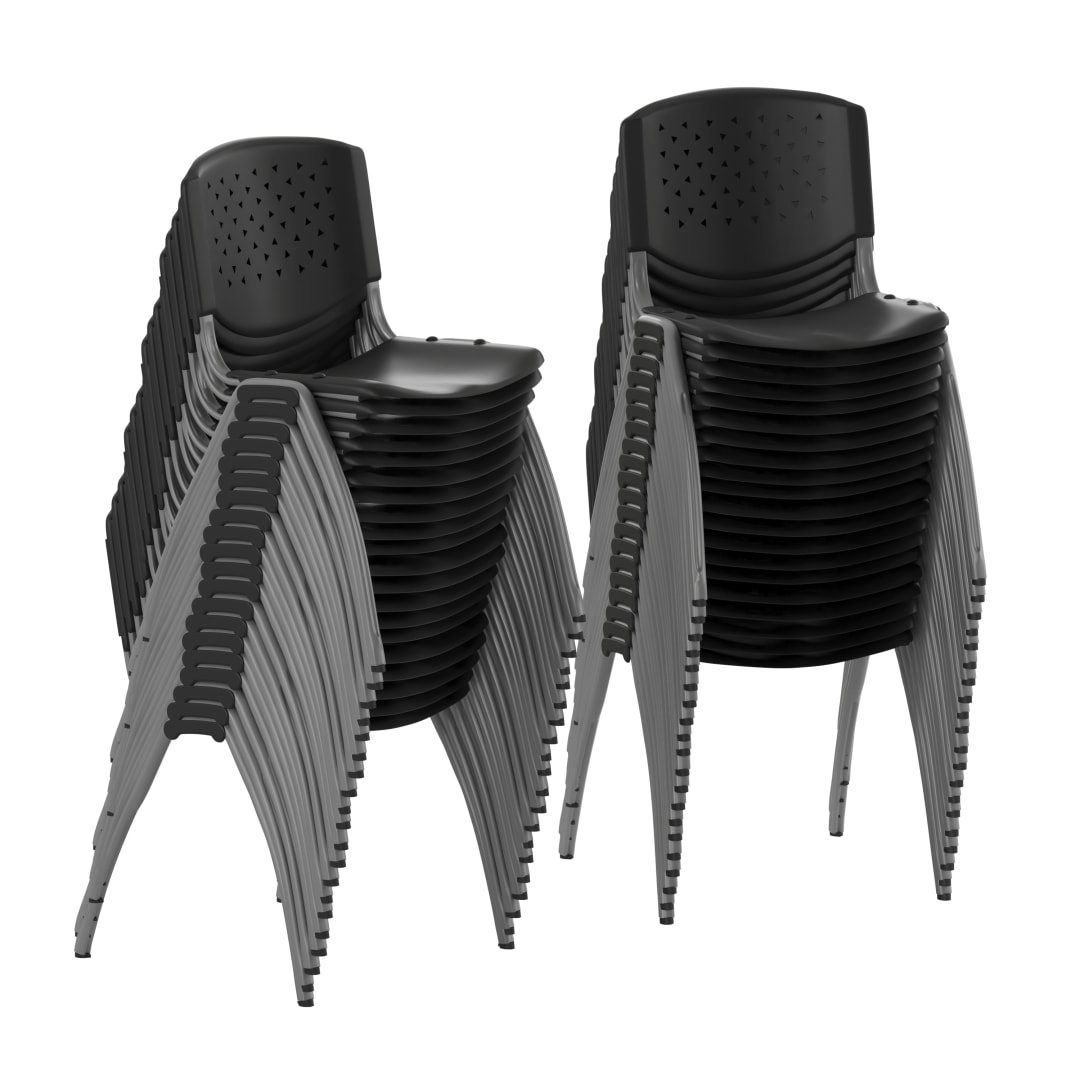 40 Pack HERCULES Series 880 lb. Capacity Black Plastic Stack Chair with Titanium Gray Powder Coated Frame