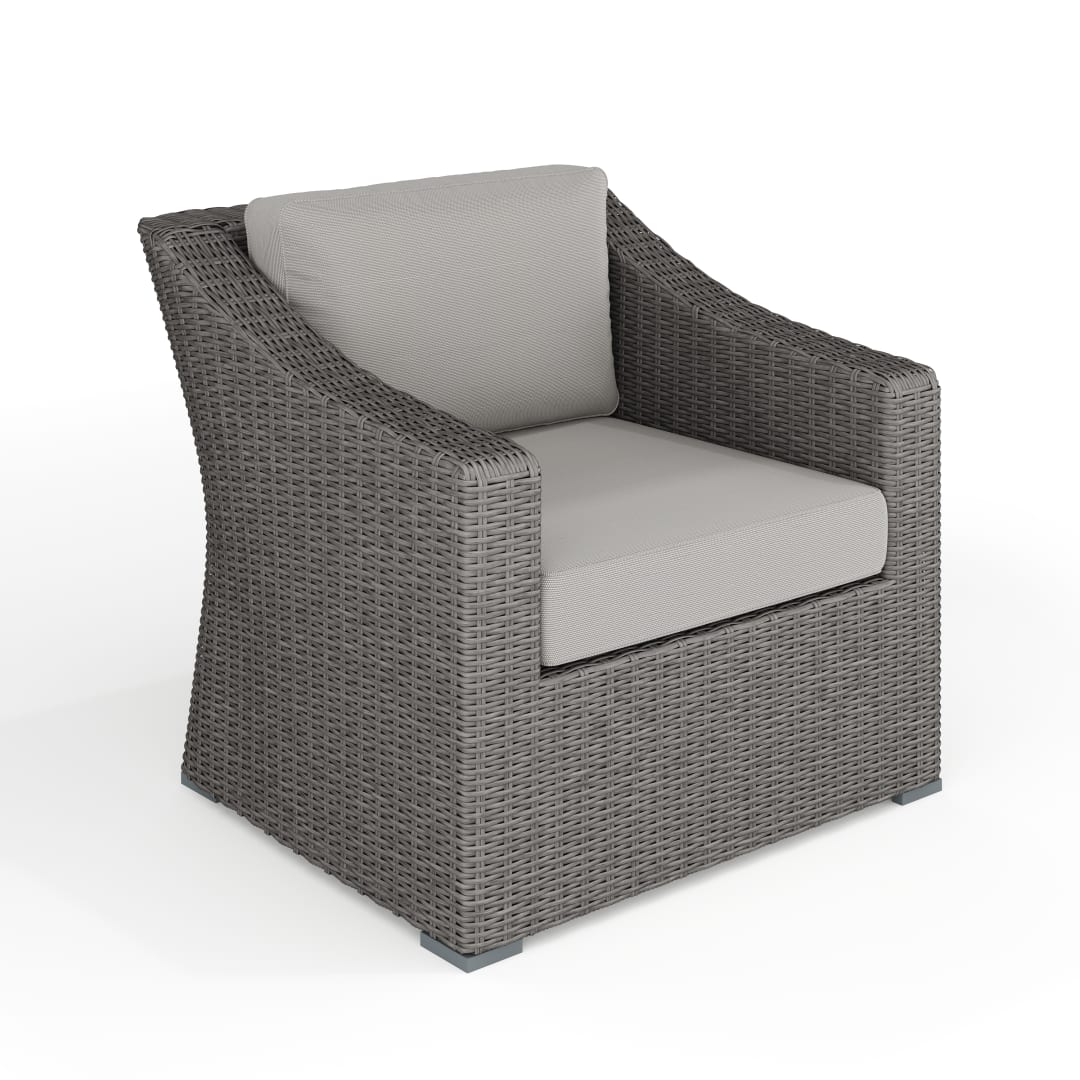 Bedford Indoor-Outdoor Patio Accent Chair in Gray Rattan Wicker with Gray All-Weather Cushions