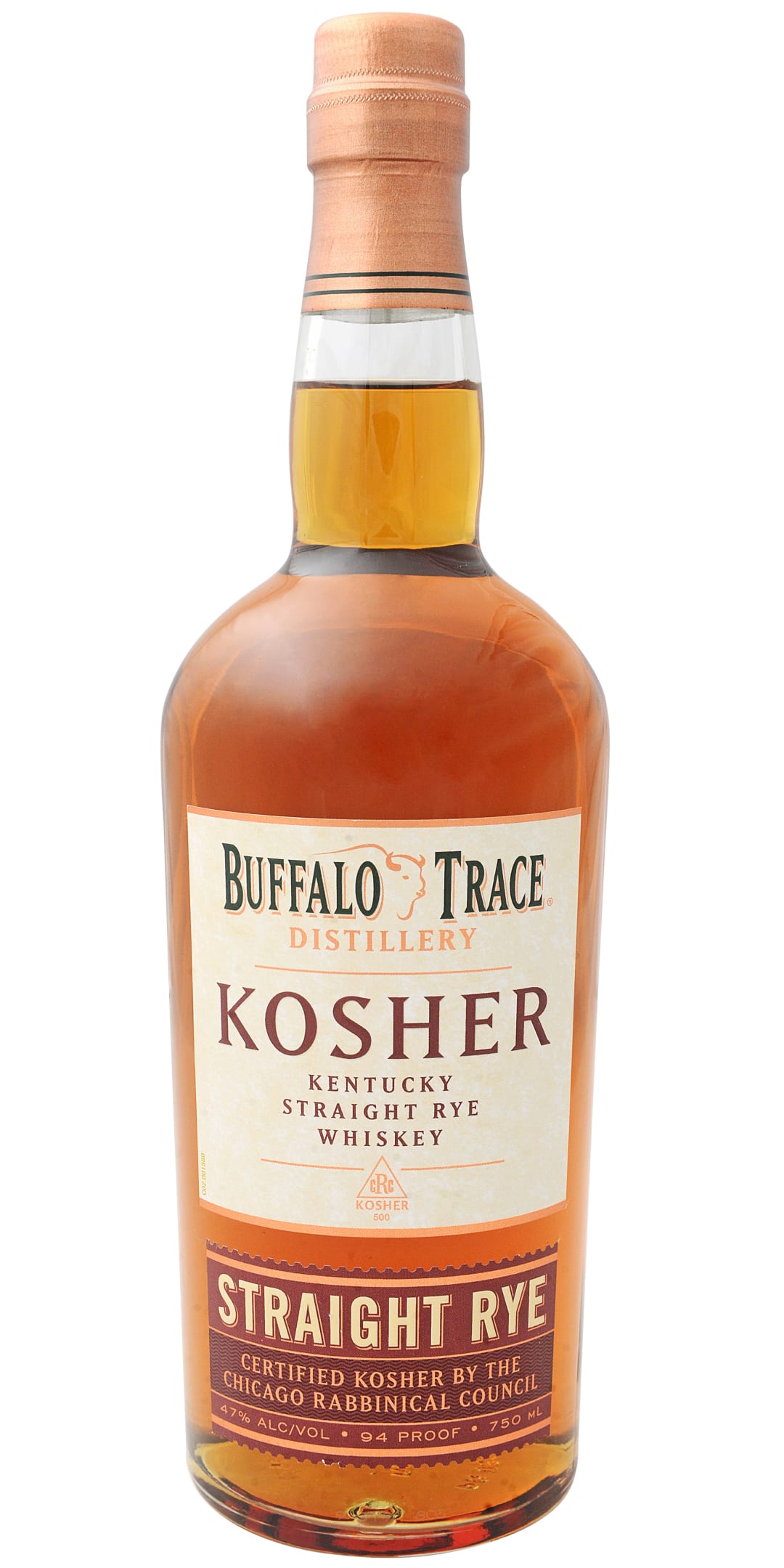Buffalo Trace Distillery Kosher Kentucky Straight Rye Whiskey 750ml 94 Proof