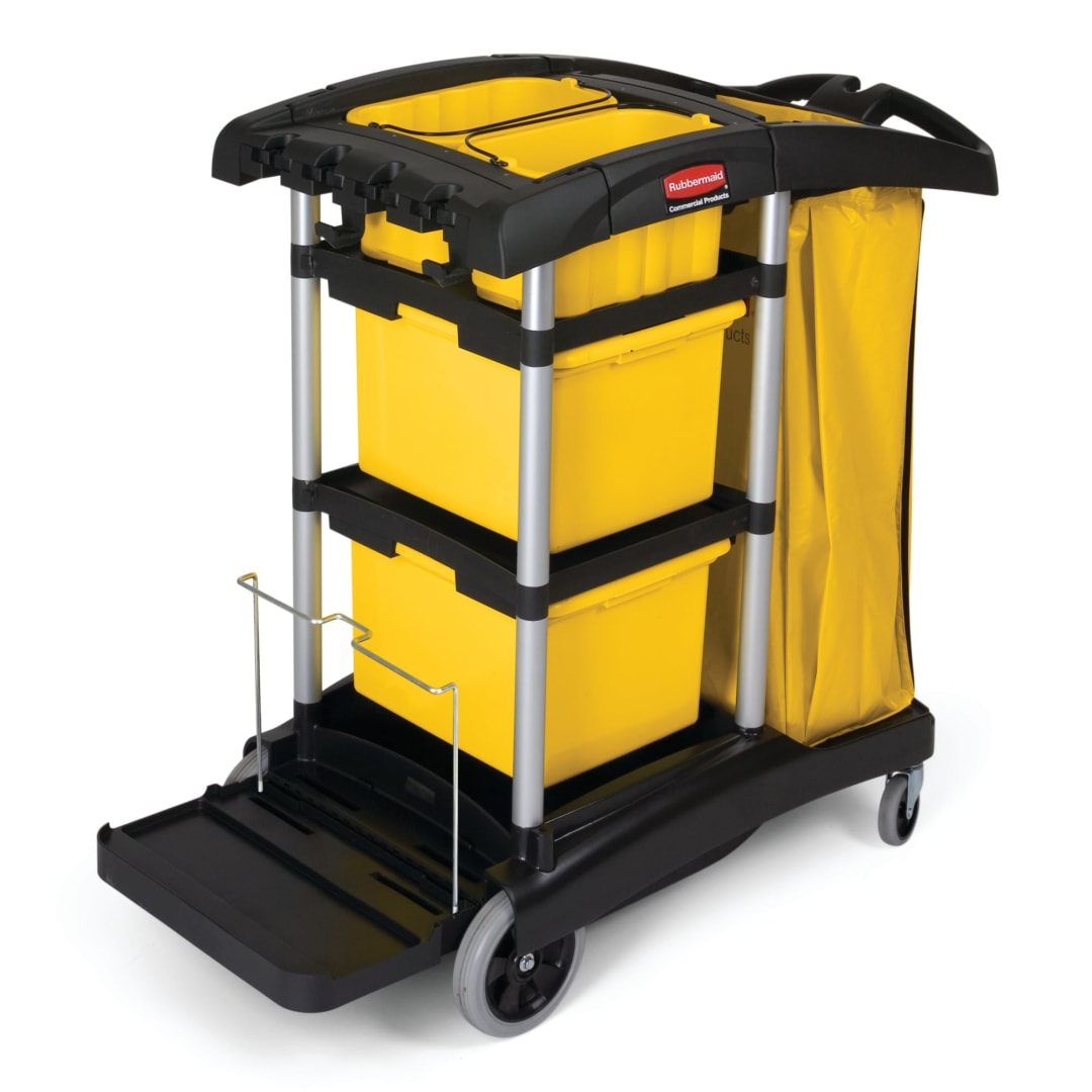 Rubbermaid Commercial Products Janitorial Cleaning Cart with Bins High Capacity, Black