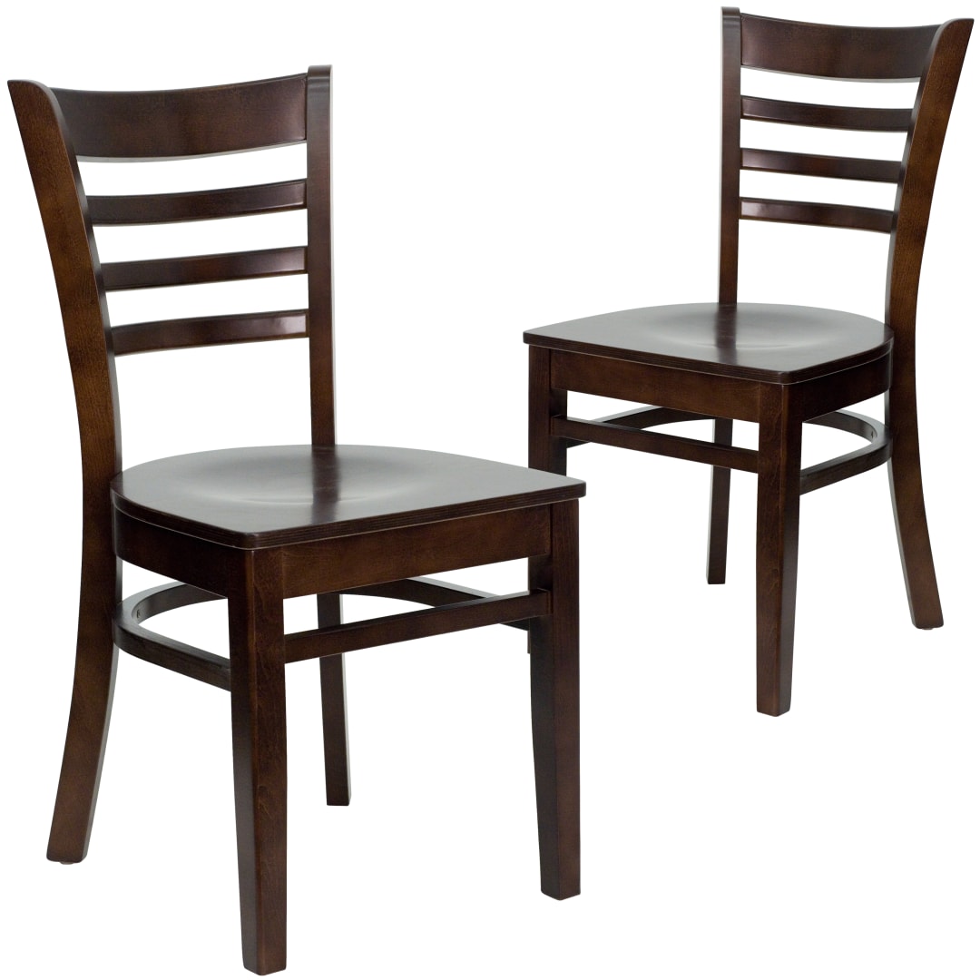 2 Pack HERCULES Series Ladder Back Walnut Wood Restaurant Chair