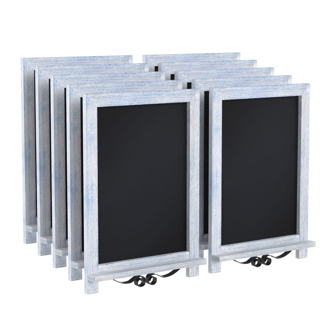 Canterbury 12" x 17" Rustic Blue Tabletop Magnetic Chalkboards with Metal Scrolled Legs, Hanging Wall Chalkboards, Countertop Memo Boards, Set of 10