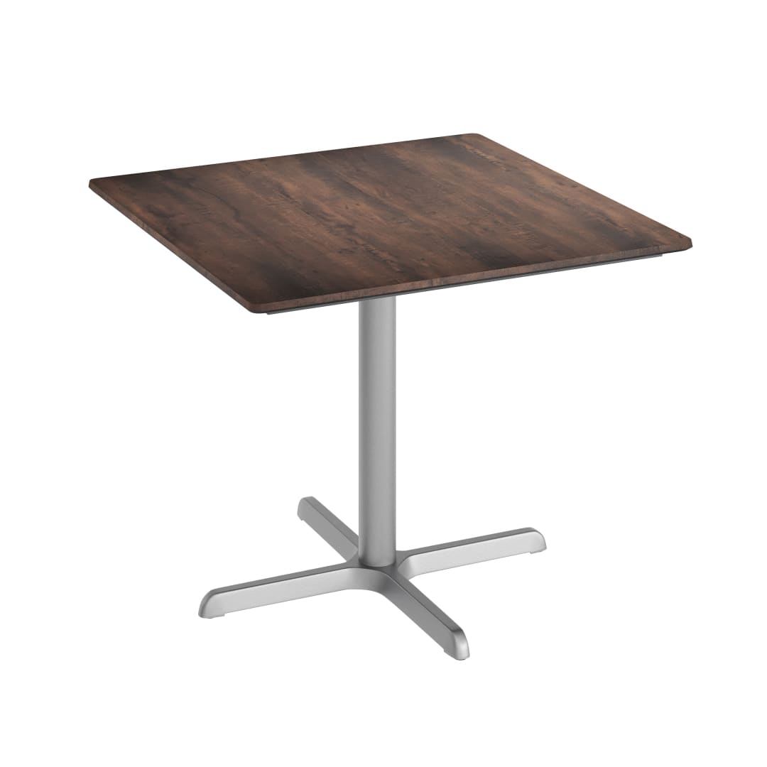 TopGuard 36" Square Outdoor Tabletop, Dark Brown, Seamless Surface Technology, 30x30 Silver Cast Iron X Base, Moisture, Scratch, Heat, UV Resistant