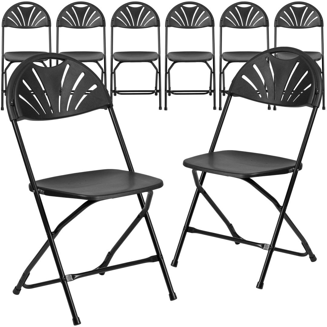 8 Pack HERCULES Series 650 lb. Capacity Black Plastic Fan Back Folding Chair