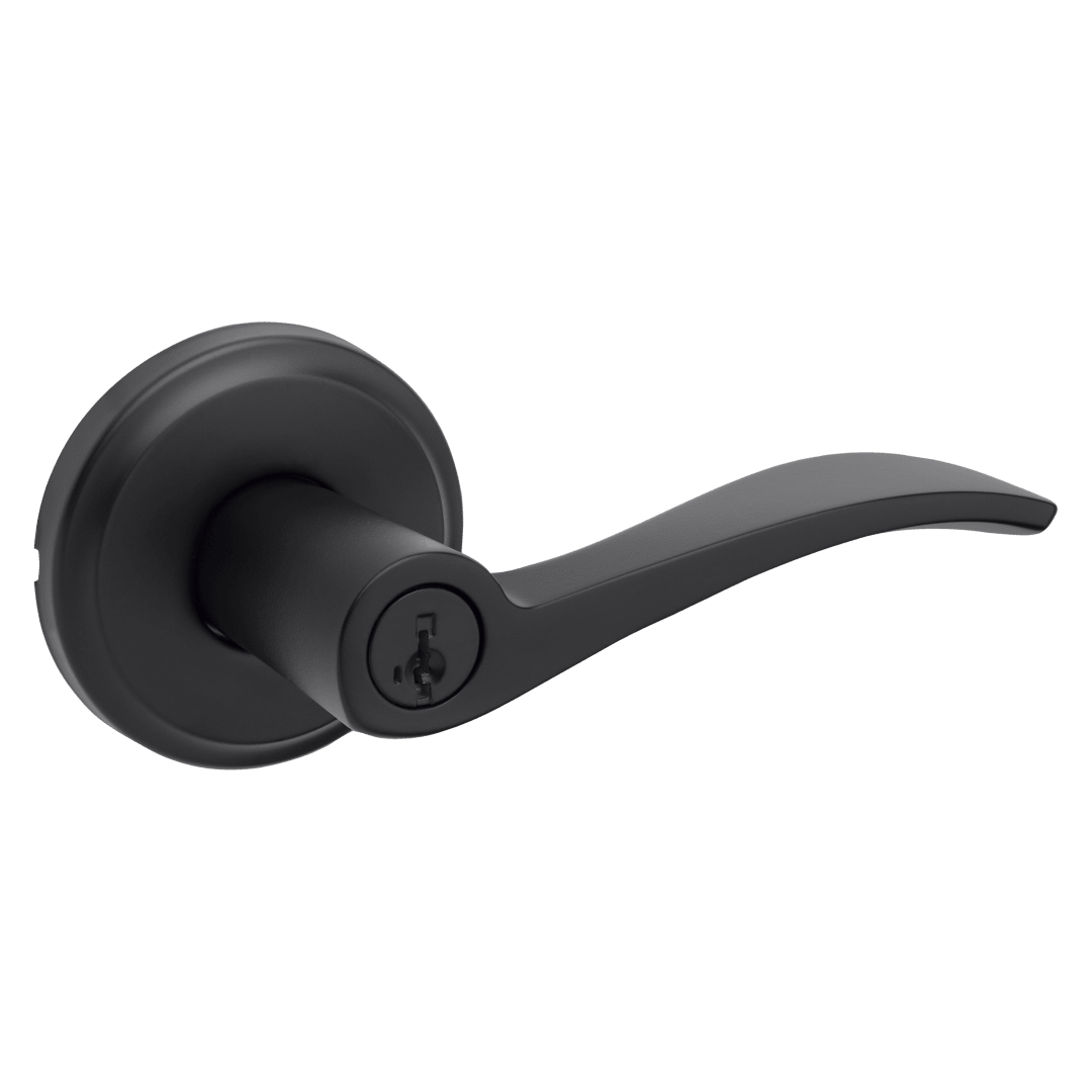 Sedona Keyed Entry Door Lever in Matte Black featuring SmartKey Security