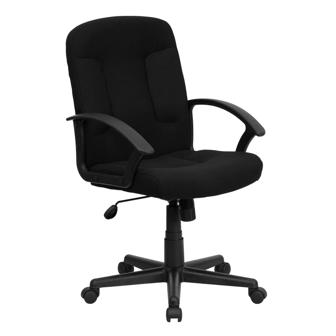Garver Mid-Back Black Fabric Executive Swivel Office Chair with Nylon Arms