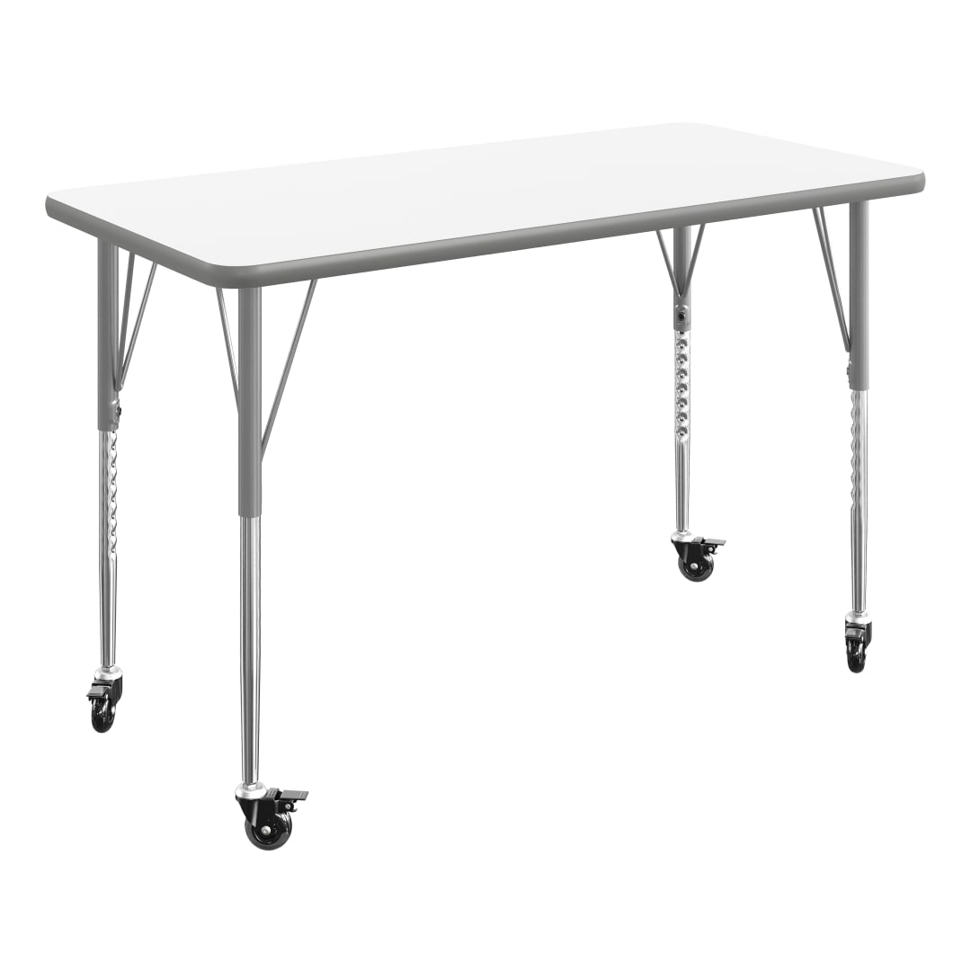 Wren 48" x 24" Adjustable Height Activity Table, Thermal Laminate Top, Standard Legs with Locking Casters, White