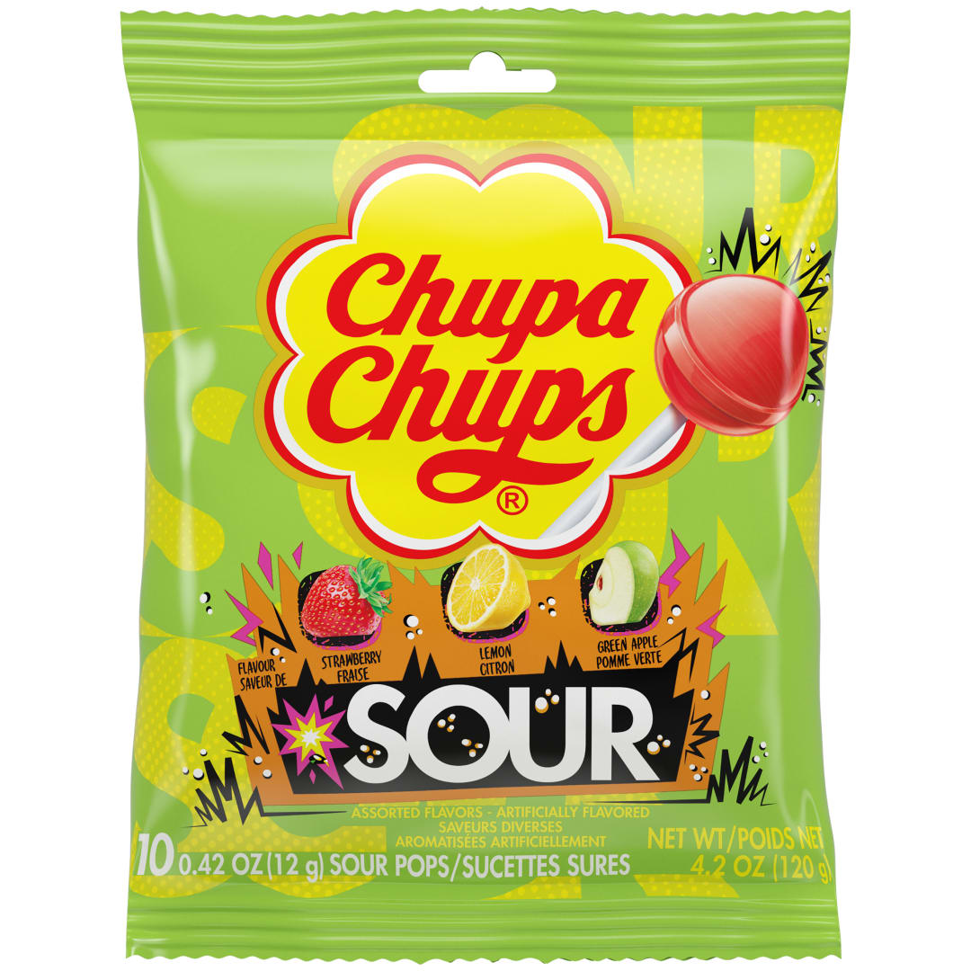 Chupa Chups Sour Lollipops Assorted Flavors 10 pc Peg Bag