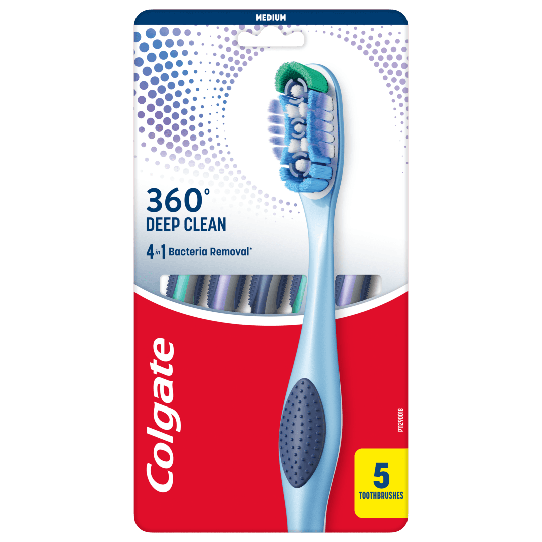 Colgate 360 Deep Clean Toothbrush Pack, Medium Adult Toothbrushes, 5 Pack