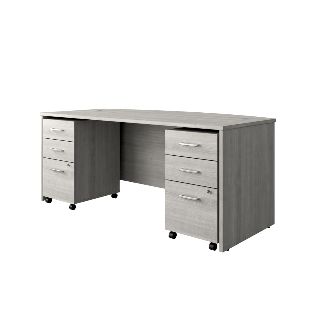 Cornerstone 71"W x 35.5"D Executive Bow Front Desk with Dual 3-Drawer Mobile Pedestals, Slate Gray