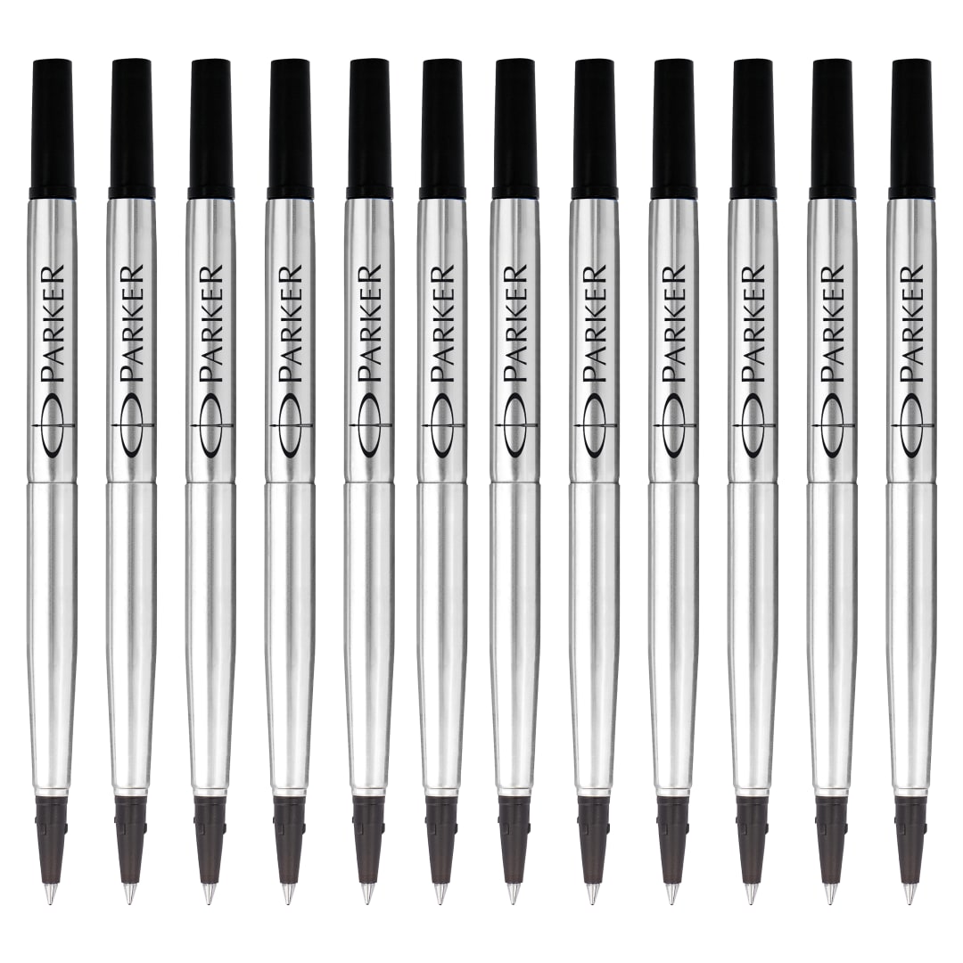Parker Rollerball Recambios de tinta para bolígrafos | Fina | Tinta negra QUINK | 12 unidades
