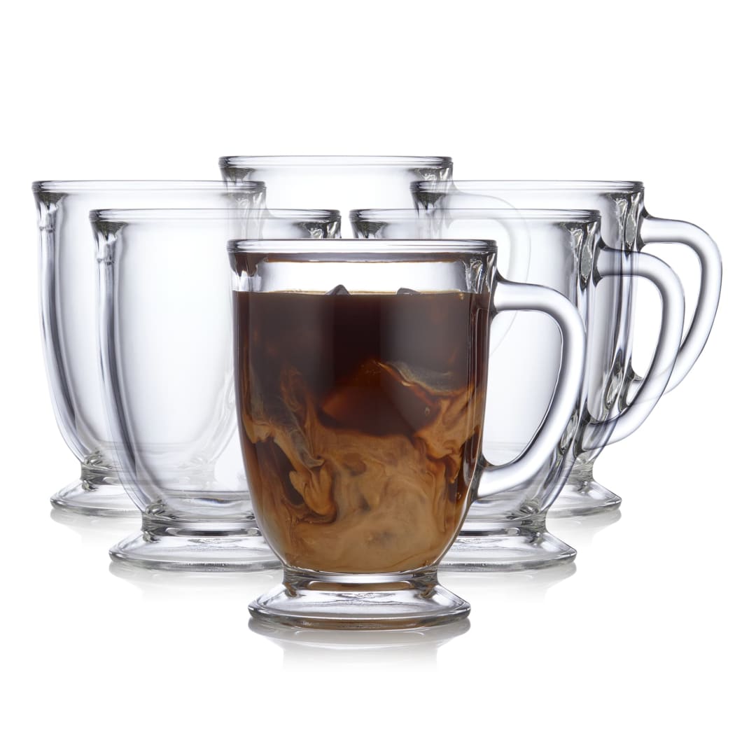 Libbey Kona Glass Coffee Mugs, 16-ounce, Set of 6