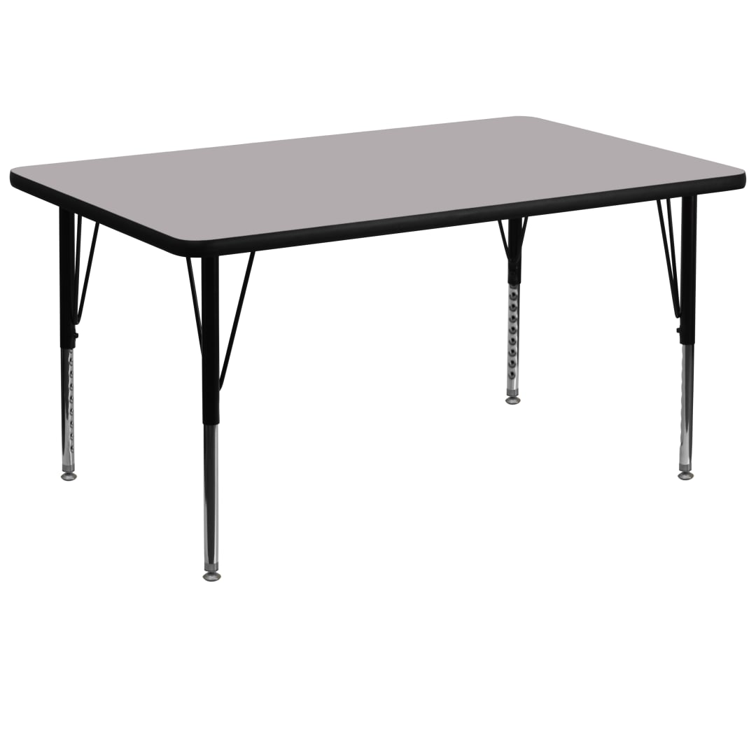 Wren 36''W x 72''L Rectangular Grey Thermal Laminate Activity Table - Height Adjustable Short Legs