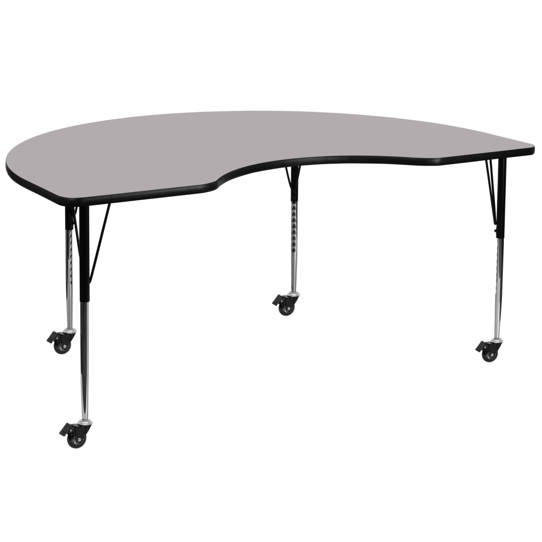Wren Mobile 48''W x 96''L Kidney Grey Thermal Laminate Activity Table - Standard Height Adjustable Legs