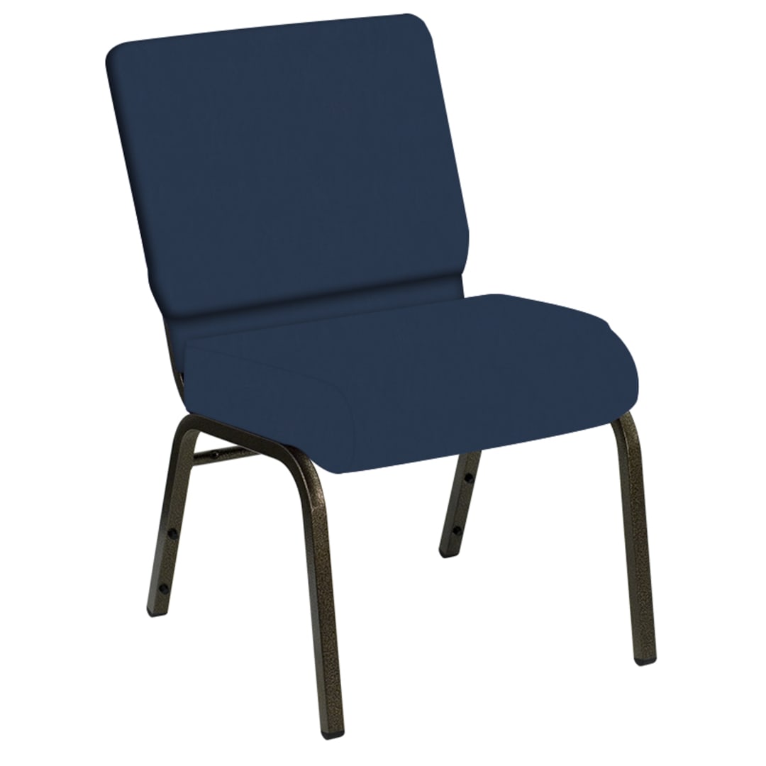 Embroidered HERCULES Series 21''W Church Chair in E-Z Wallaby Royal Vinyl - Gold Vein Frame