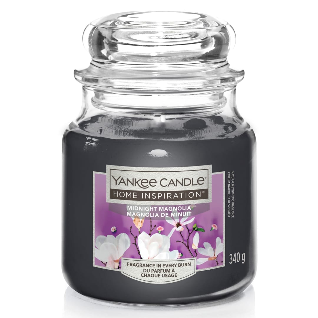 Yankee Candle® Home Inspiration Scented Candle | Midnight Magnolia Medium Jar Candle | Burn Time: up to 75 Hours