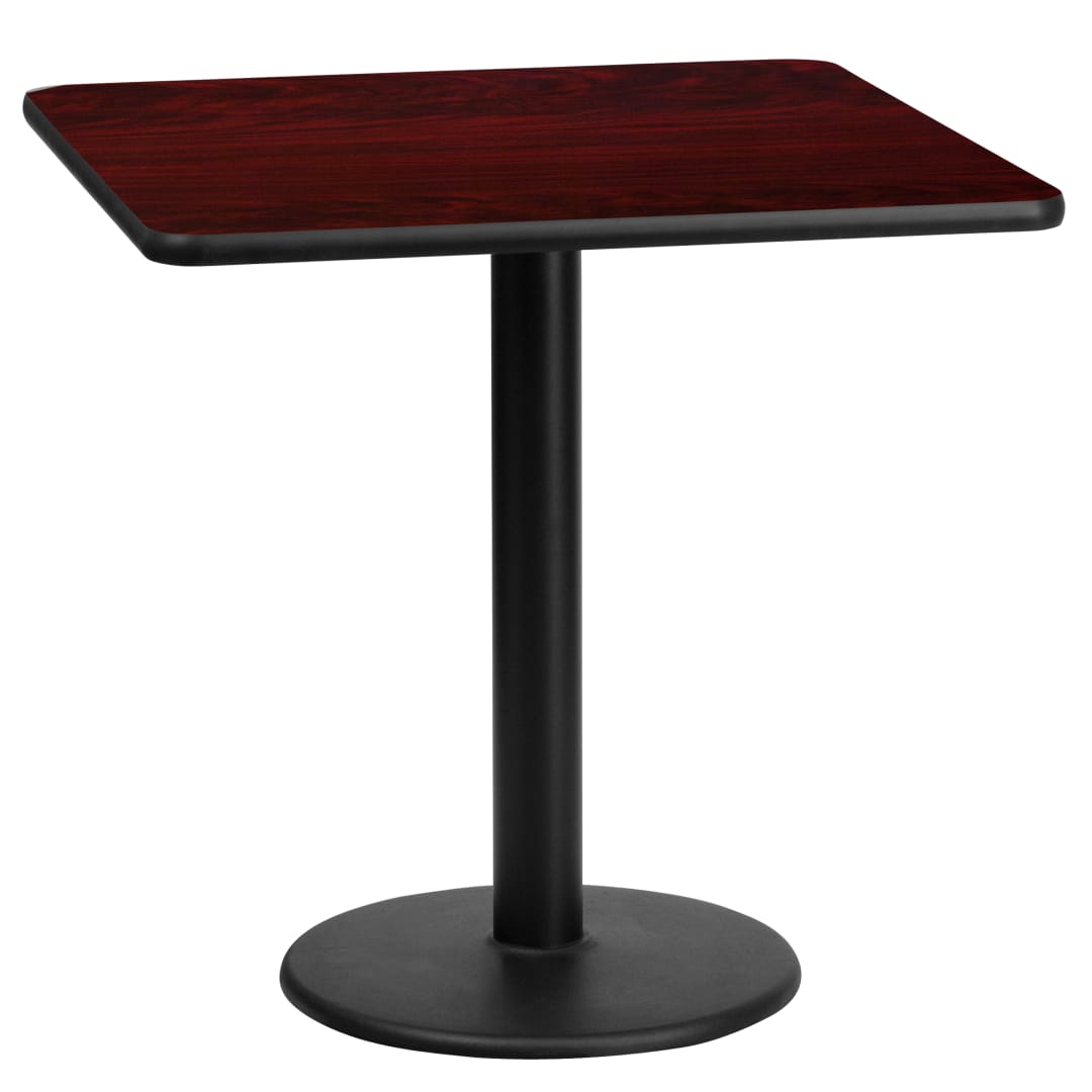 Graniss 24'' Square Mahogany Laminate Table Top with 18'' Round Table Height Base