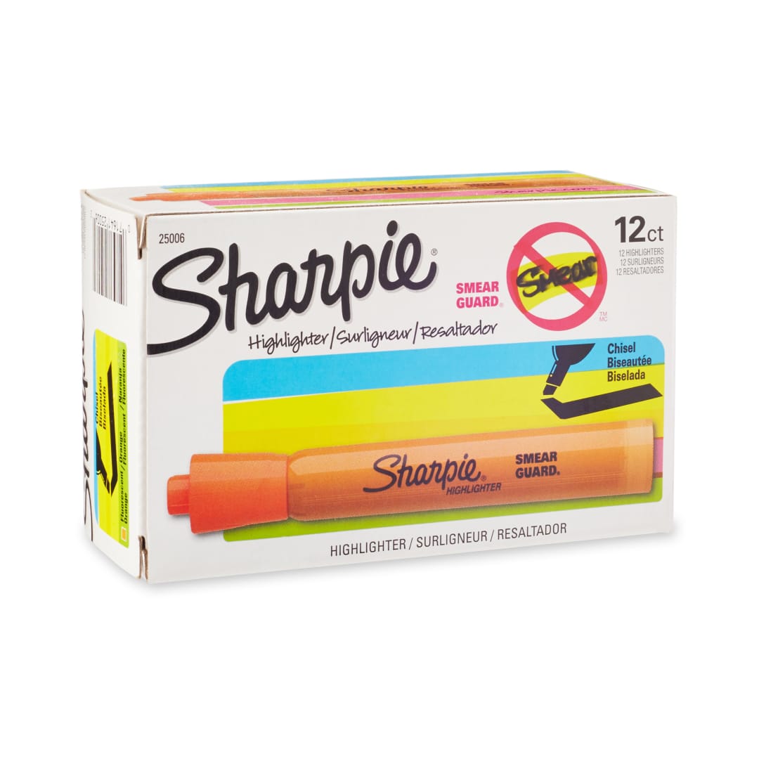Sharpie® Tank Style Highlighters, Chisel Tip, Fluorescent Orange, Box of 12