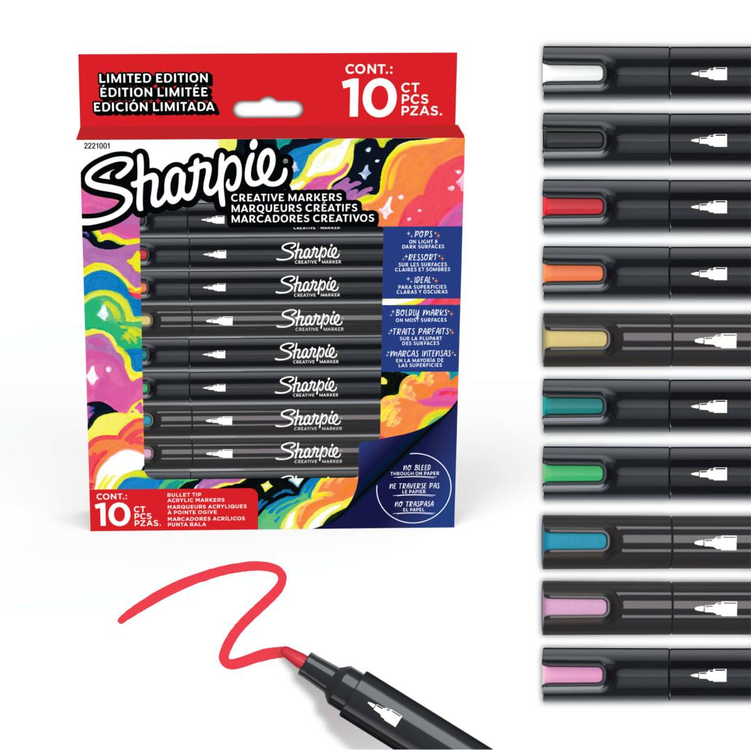 Sharpie Creative Markers, Water-Based Acrylic Markers, Bullet Tip, Assorted Colors, 10 Count