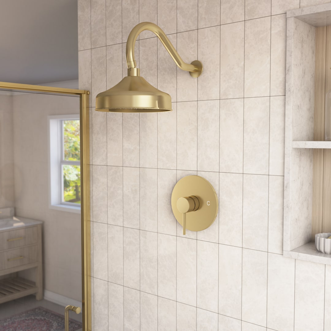 Elegance Rainfall Shower Set with Round Shower Head and Round Valve, Brushed Brass
