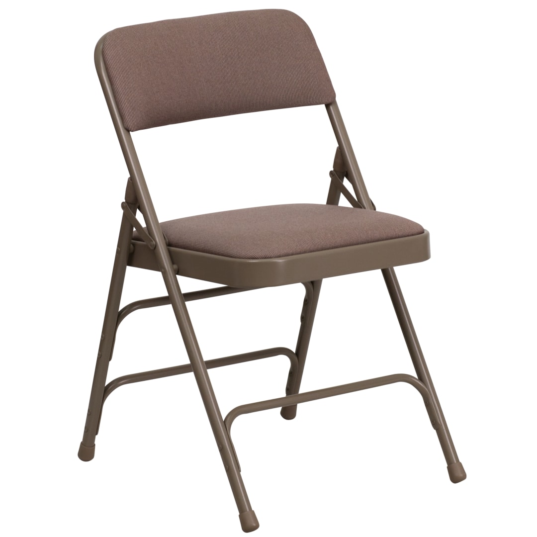 HERCULES Series Curved Triple Braced &amp; Double Hinged Beige Fabric Metal Folding Chair