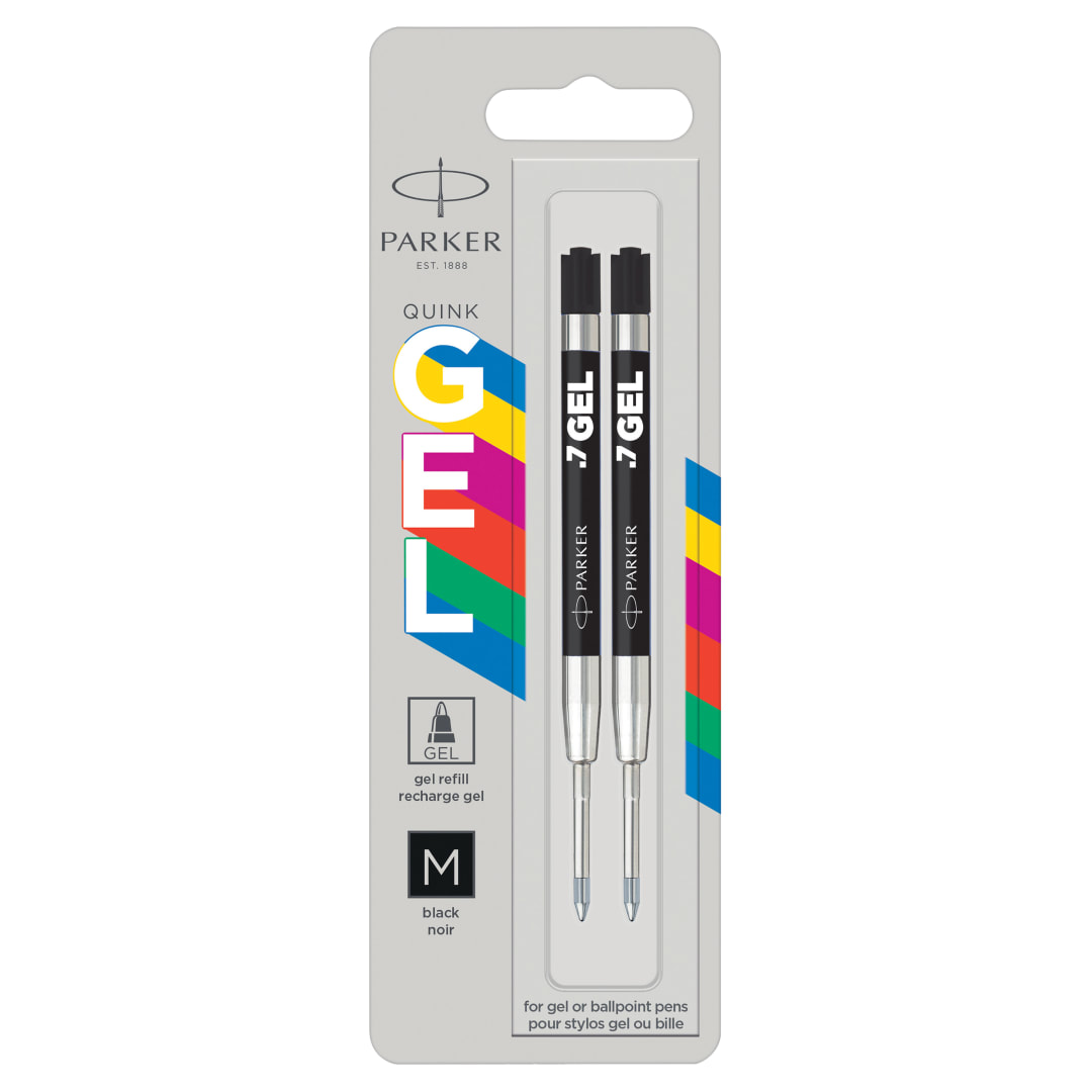 Parker Jotter Originals recambios de tinta de gel | Recambios de tinta de gel negra | punta mediana (0,7 mm) | 2 unidades