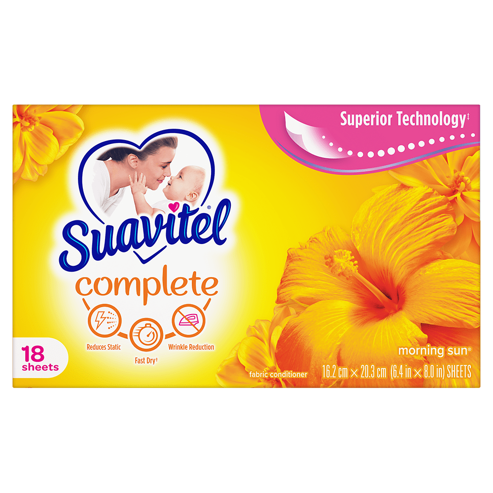Suavitel Complete Dryer Sheets, Fabric Conditioner, Morning Sun Scent, 18 Sheets