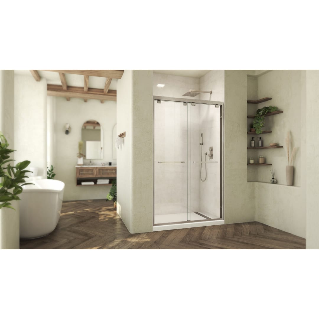 DreamLine Abbey 44 - 48 inch W x 76 inch H Semi-Frameless Bypass Shower Door in Brushed Nickel