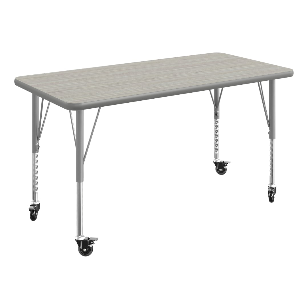 Wren 48" x 24" Adjustable Height Activity Table, Thermal Laminate Top, Standard Legs, Light Gray