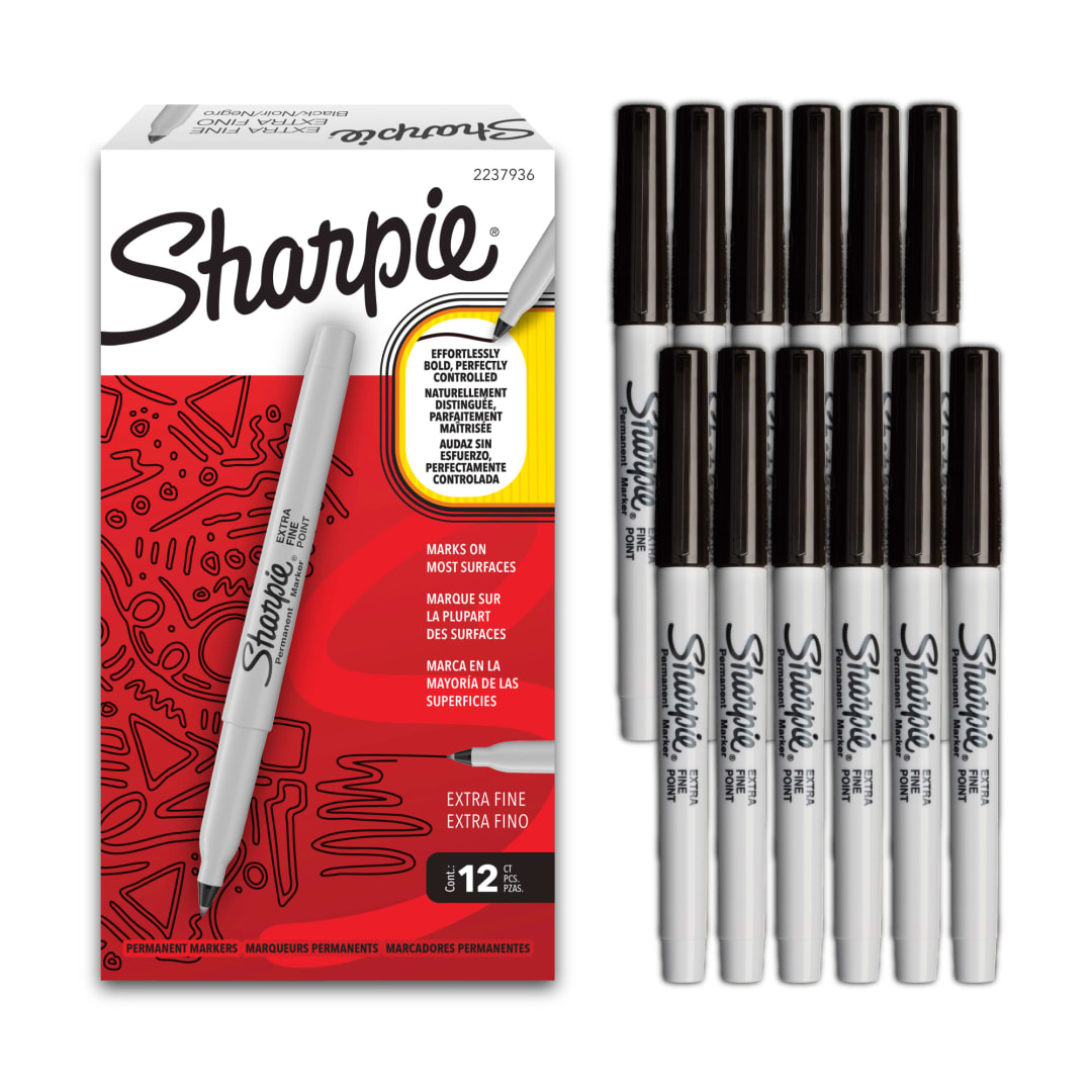 Sharpie Permanent Markers, Water- and Fade-Resistant, Extra Fine Point (0.4mm), Great for Businesses and Home Office, Black, 12 Count