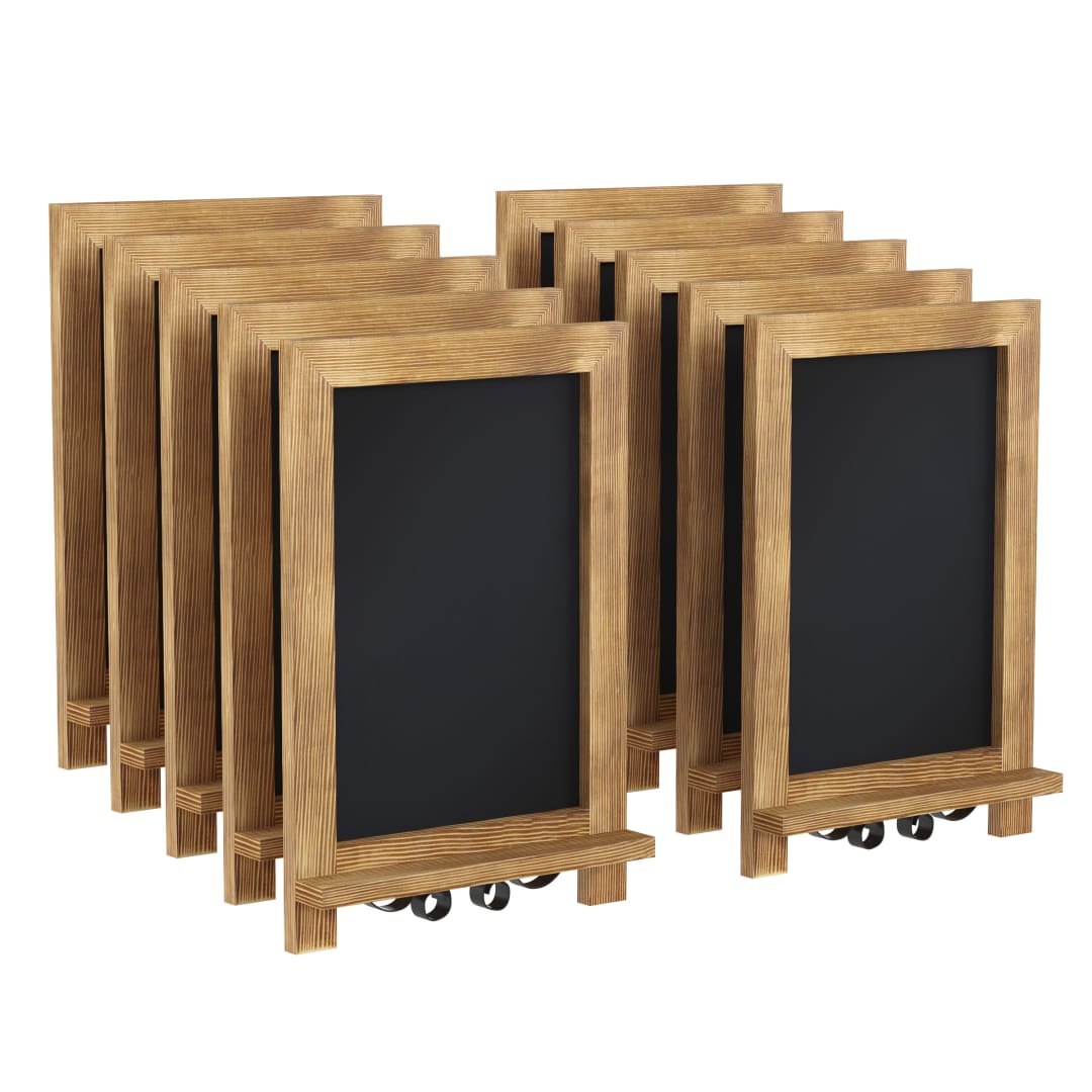 Canterbury 9.5" x 14" Torched Wood Tabletop Magnetic Chalkboards with Metal Scrolled Legs, Hanging Wall Chalkboards, Countertop Memo Boards, Set of 10
