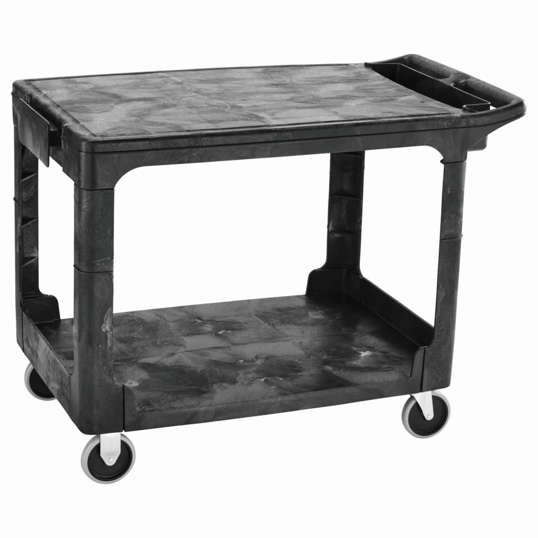 Heavy Duty Flat Handle Utility Cart, Flat Shelf, Medium, Black