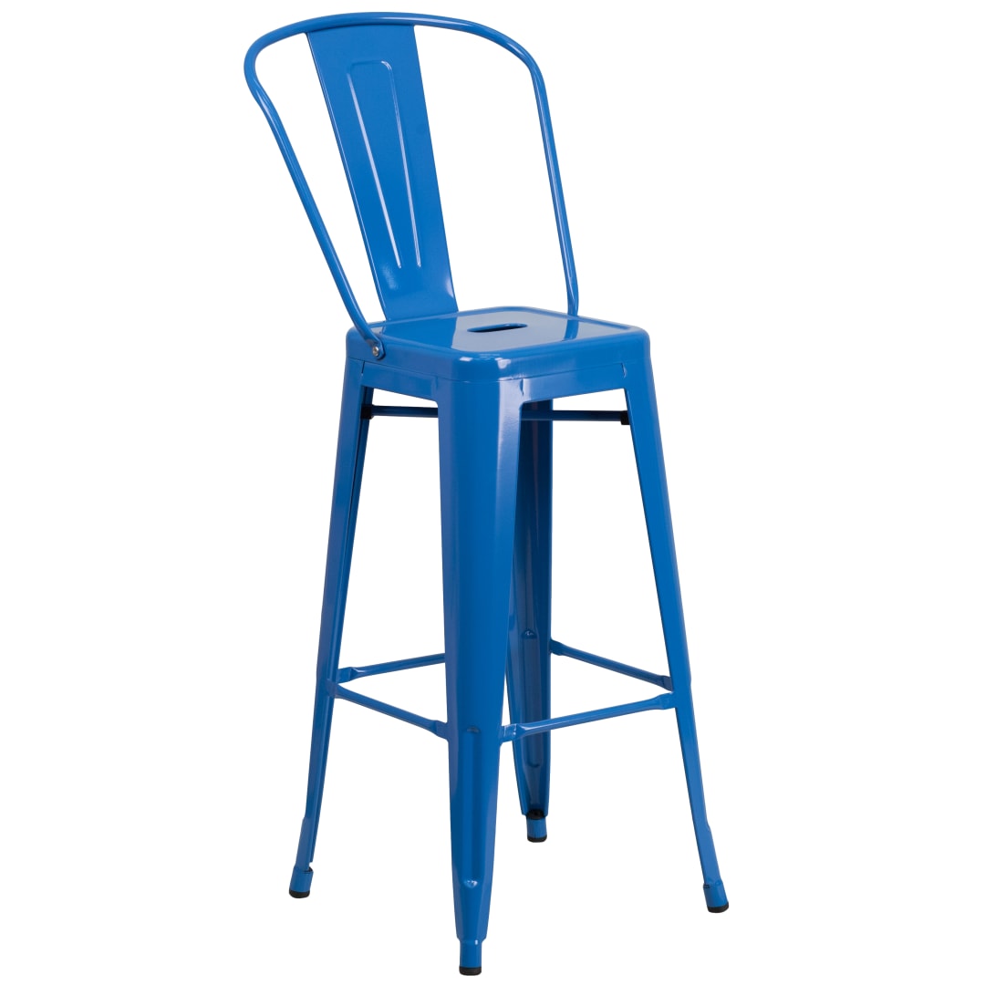 Kai Commercial Grade 30" High Blue Metal Indoor-Outdoor Barstool with Removable Back