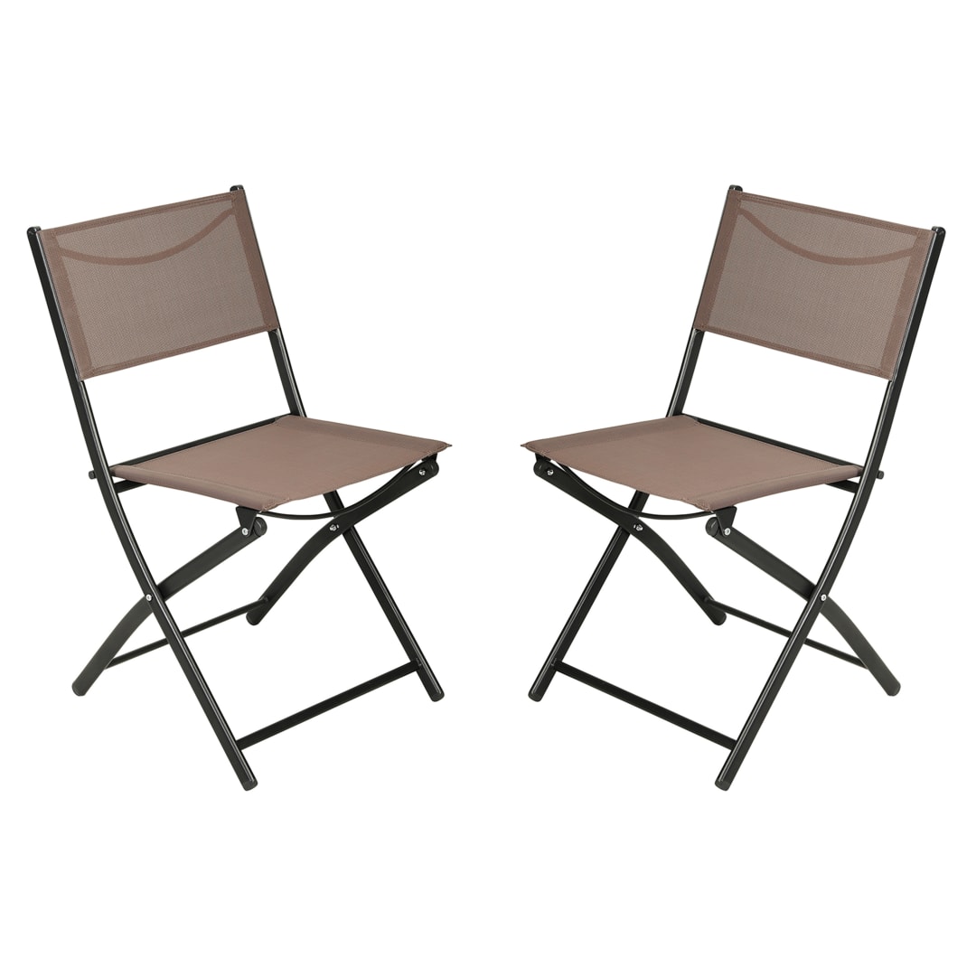 Brazos Set of 2 Commercial Grade Indoor/Outdoor Folding Chairs with Brown Flex Comfort Material Backs and Seats and Black Metal Frames
