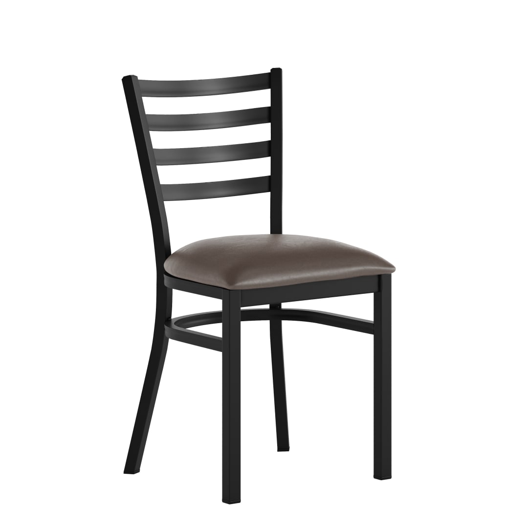 HERCULES Black Ladder Back Metal Restaurant Chair - Mocha Vinyl Seat