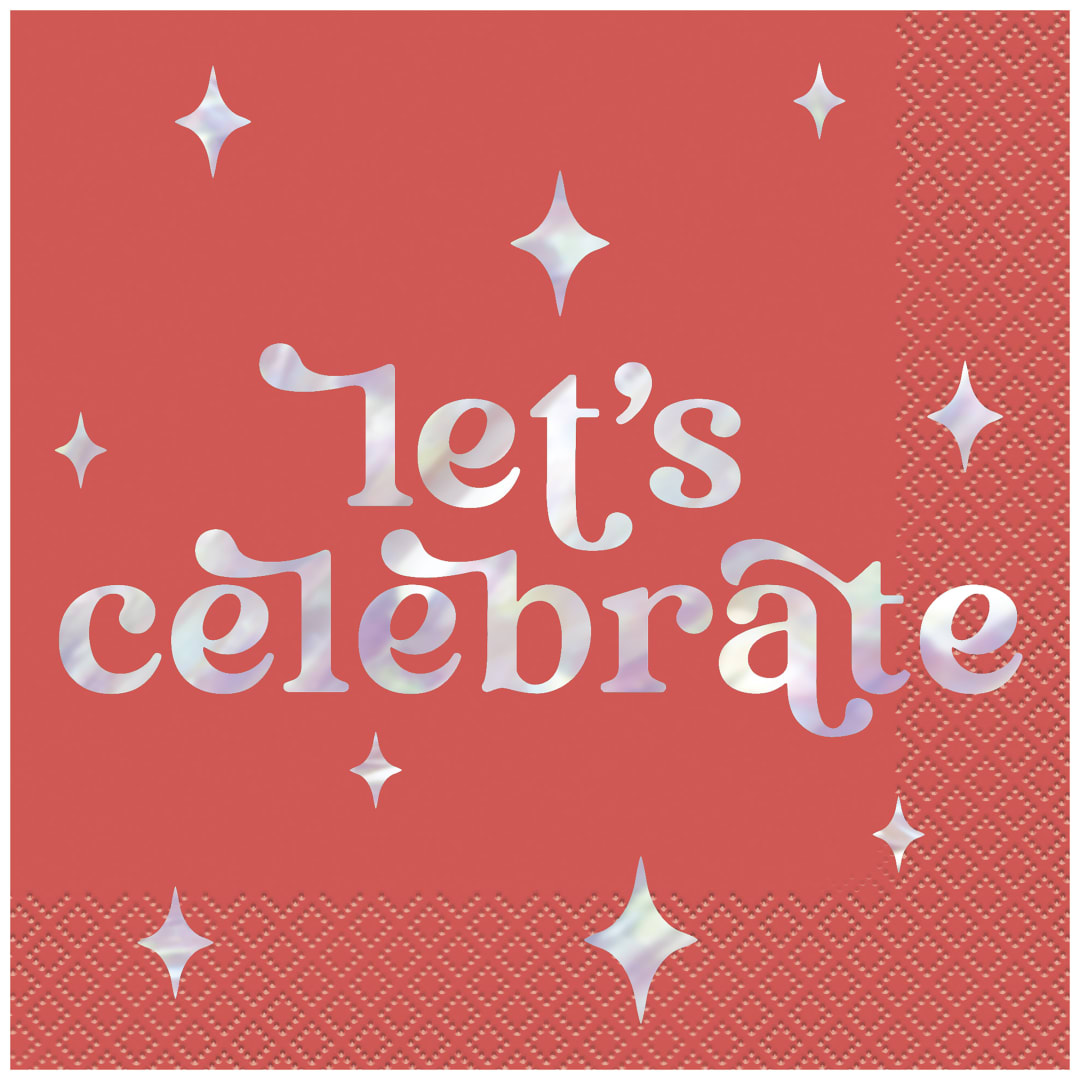 Summer Disco "Let's Celebrate" Luncheon Napkins, 16ct - Iridescent Foil Stamping