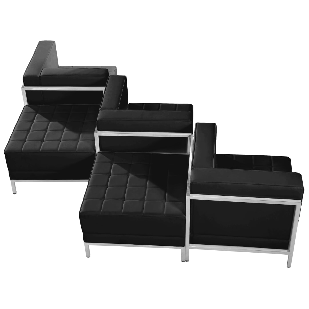 HERCULES Imagination Series Black LeatherSoft 5 Piece Chair &amp; Ottoman Set with Ganging Clips