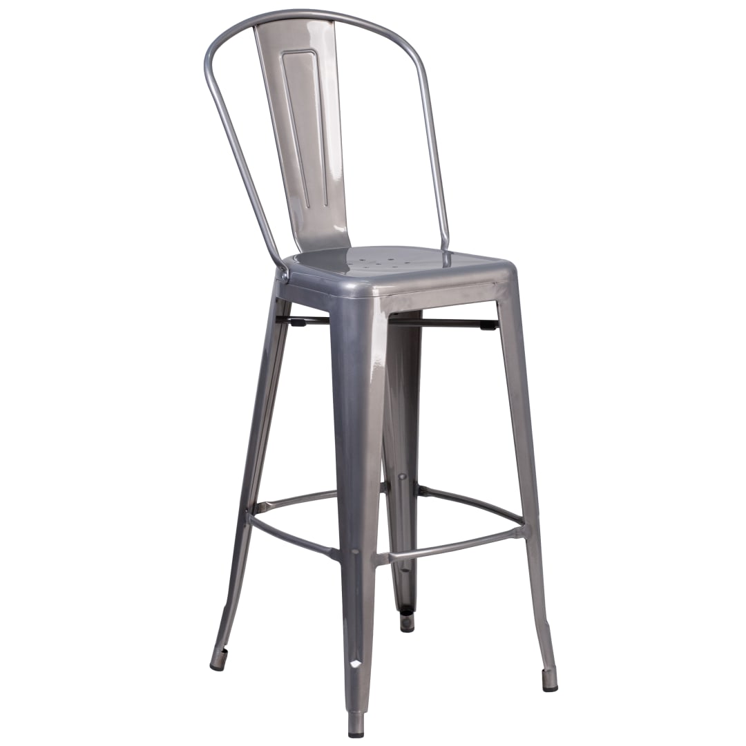 Lincoln 30'' High Silver Antique Finish with Clear Coat Indoor Barstool with Back
