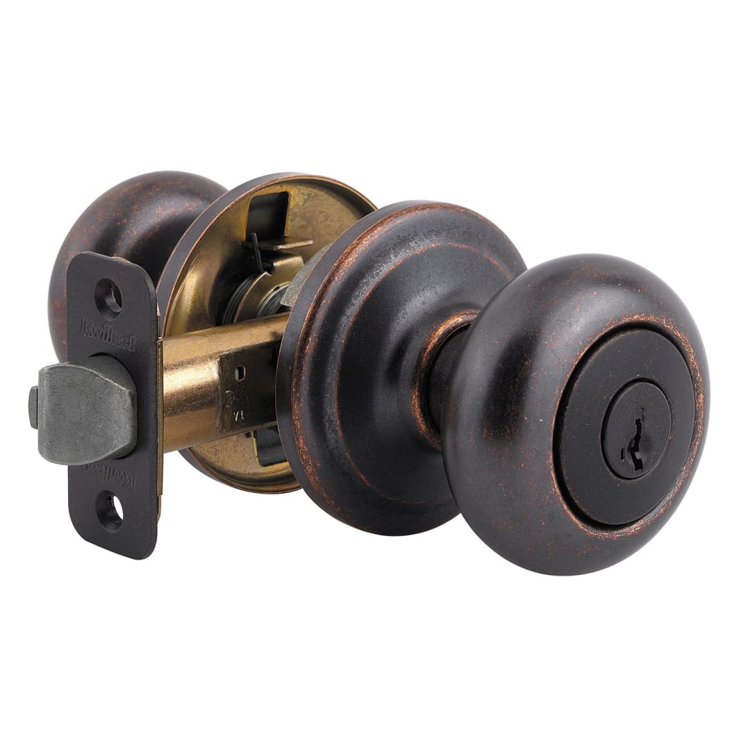 Juno Keyed Entry Knob featuring SmartKey Security™ in Rustic Bronze