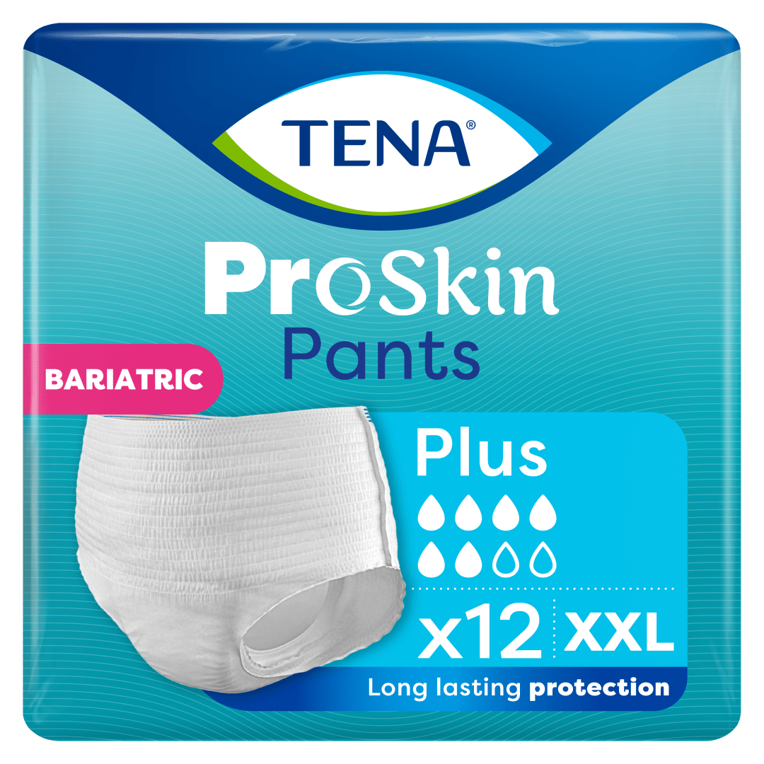 TENA ProSkin Pants Plus – Disposable Incontinence Underwear for Moderate to Heavy Leakage with Fast Absorption, Odour Control &amp; Triple Skin Protection - 2X-Large, Pack of 12