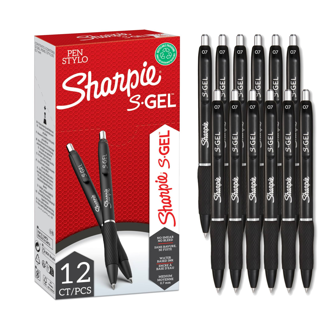 Sharpie® S-Gel | Gel Pens | Medium Point (0.7mm) | Black Ink | 12 Count
