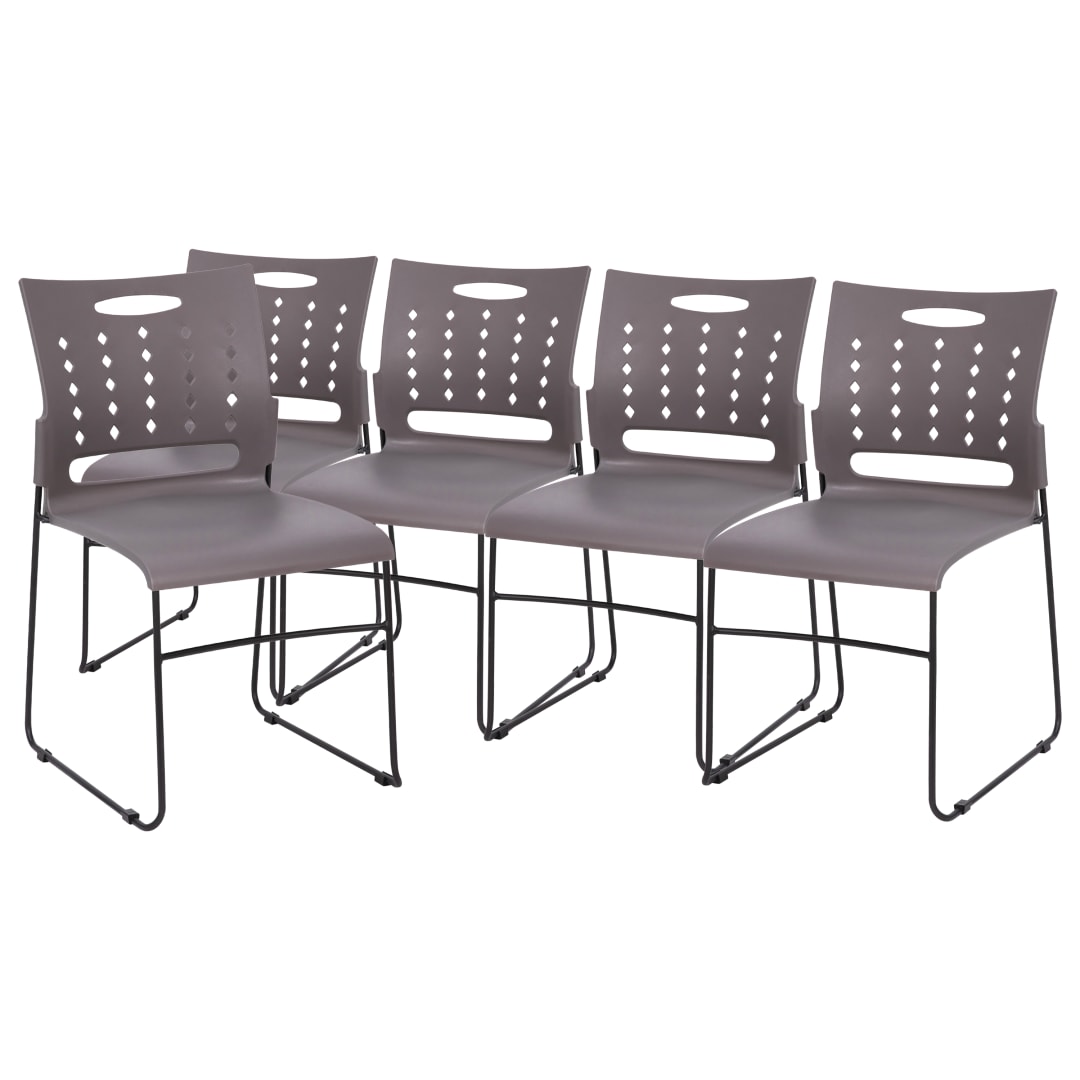 HERCULES Series 881 lb. Capacity Gray Sled Base Stack Chair with Air-Vent Back, Set of 5
