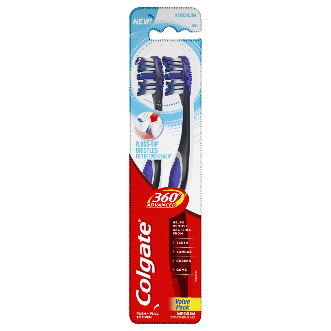 Colgate 36° Total Advanced Floss-Tip Bristles Toothbrush, Medium - 2 Count