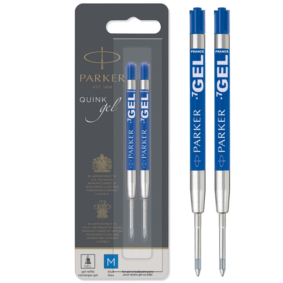 Parker Gel Pen Refills, Medium Tip (0.7mm), Blue QUINK Ink, 2 Count