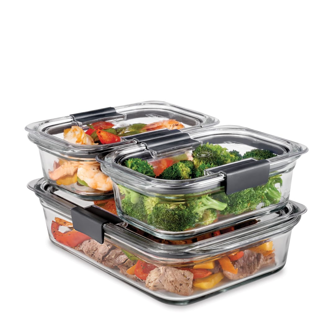 Rubbermaid® Brilliance® Glass Food Storage Containers, Set of 3 Food Containers with Lids (6 Pieces Total)